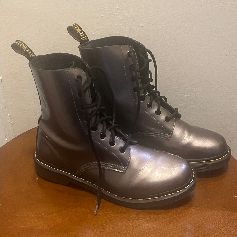 Dr. Martens Pascal Metallic Pewter 8-Eye Lace Up Boots